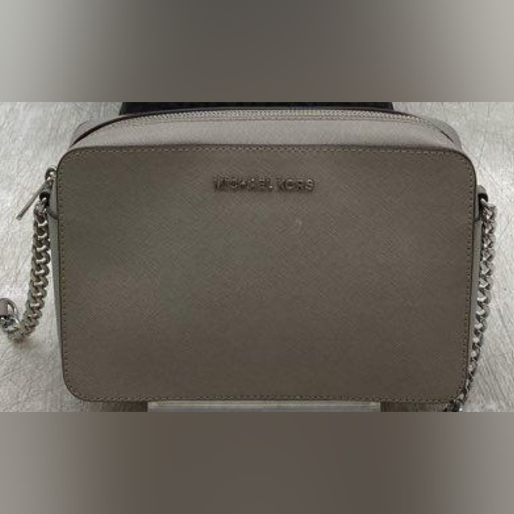 Michael Kors Jet Sets Grey Leather/Canvas Crossbody
